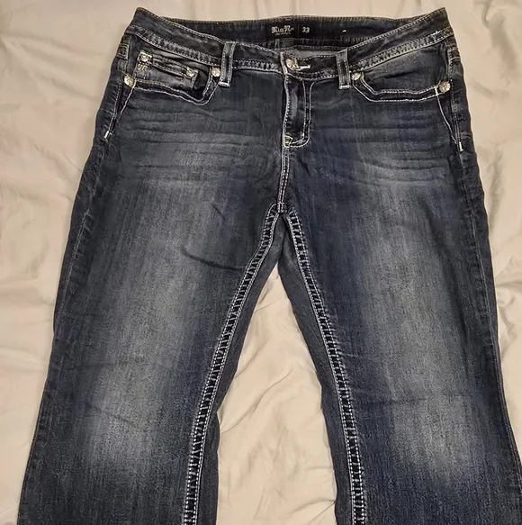 Miss Me Dark Blue Boot Cut Jeans with Silver Accents - Picture 2 of 5